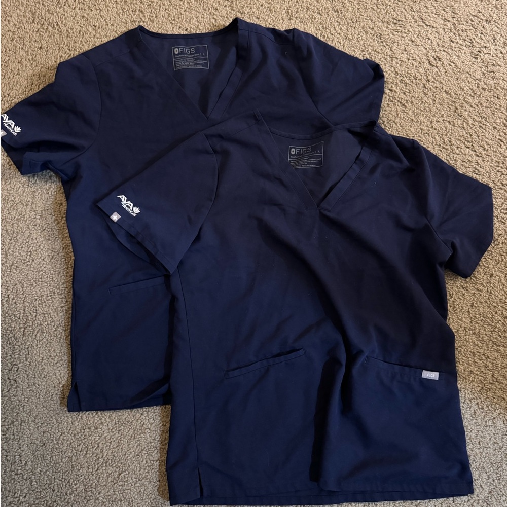 Figs Deep Blue V-Neck Scrub Top Aya healthcare logo